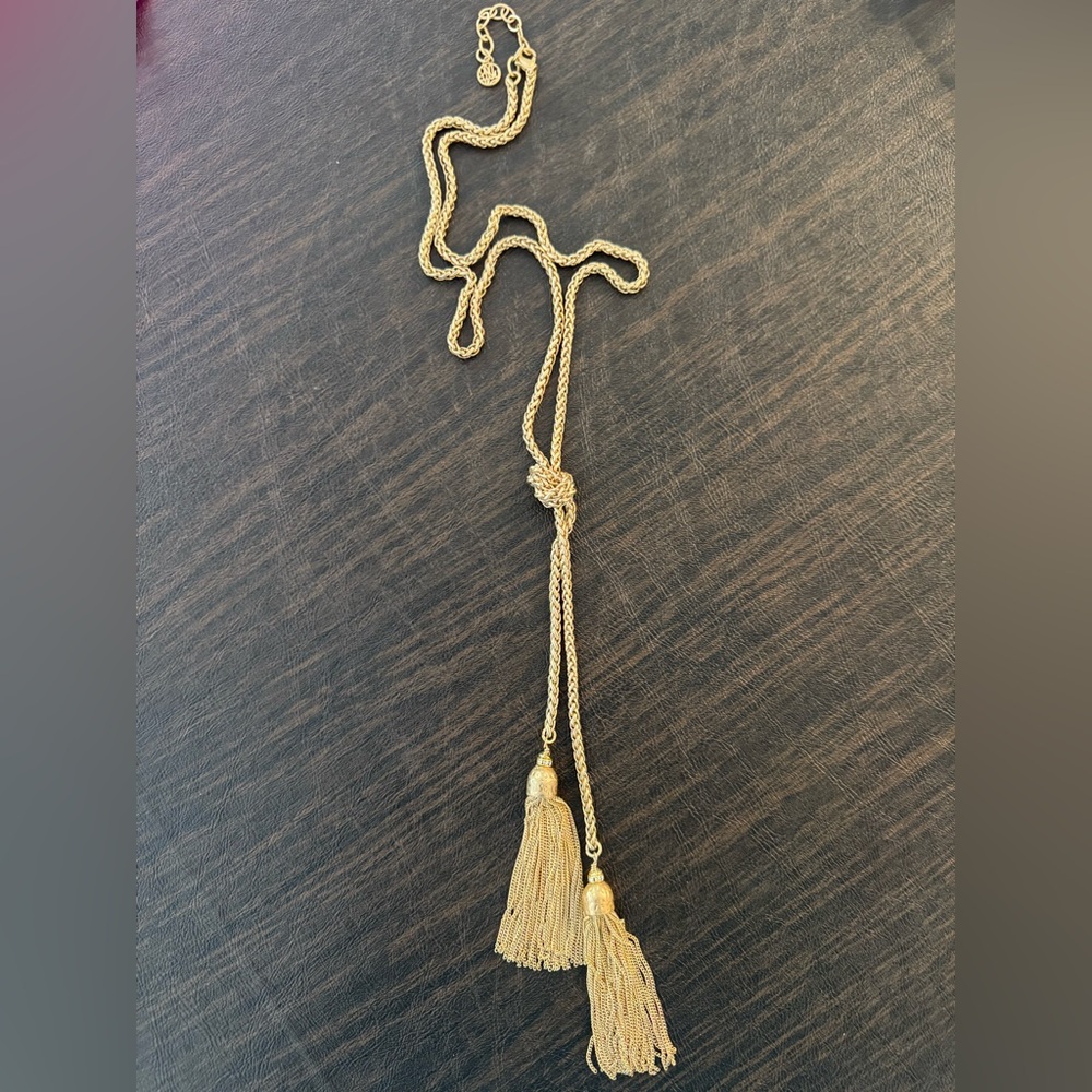 Lilly Pulitzer Branded Goldtone Double Tassel Knotted Lariat Necklace